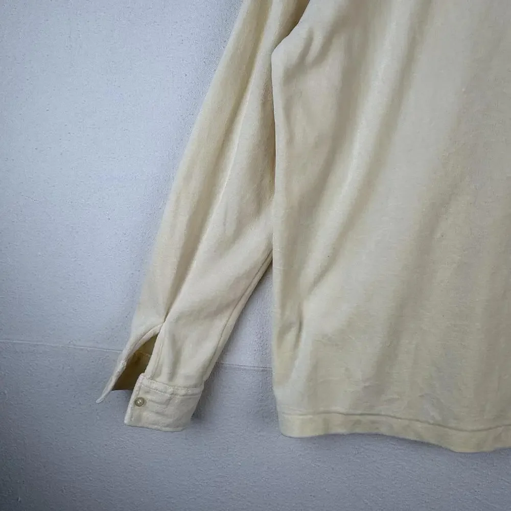60-70s Vtg Van Heuson Wimbledon Velour Mens L Long Sleeve Polo Shirt Cream *Read